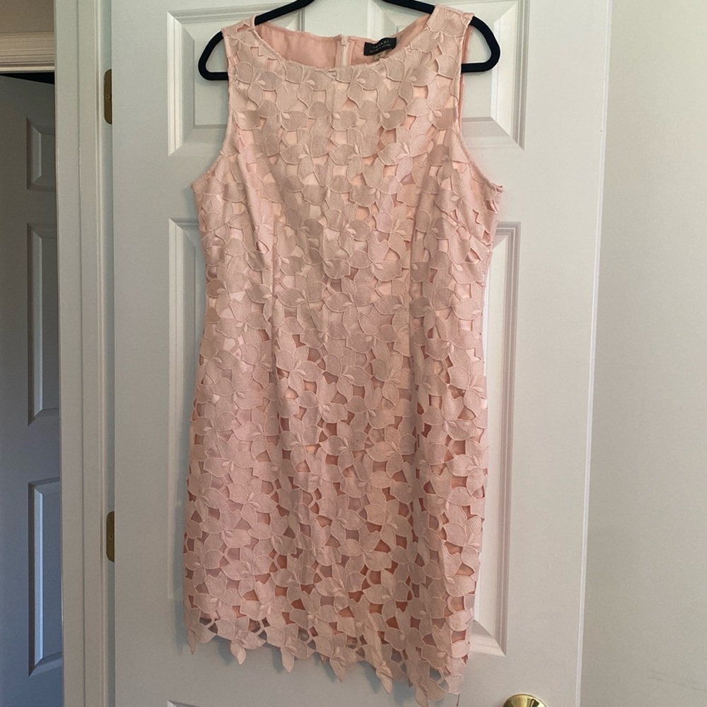 Tahari light pink floral cut out dress